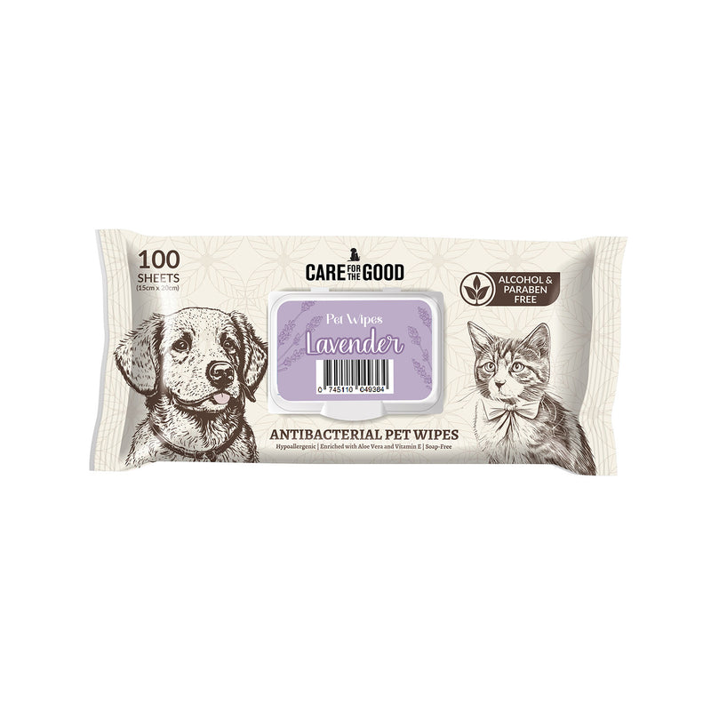 6 FOR $23.80: Care For The Good Antibacterial Pet Wipes For Cats & Dogs 100pc (Lavender)