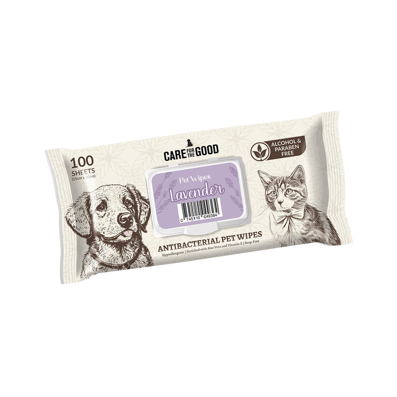 6 FOR $23.80: Care For The Good Antibacterial Pet Wipes For Cats & Dogs 100pc (Lavender)