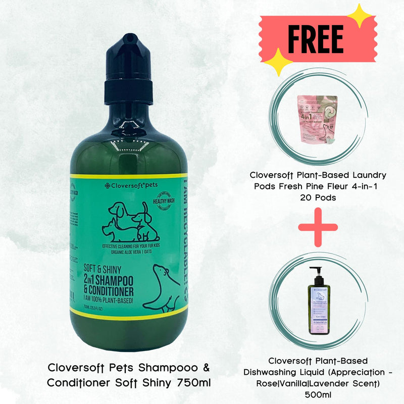 [LIMITED TIME PROMO - FREE Laundry Pods + FREE Dishwashing Liquid] Cloversoft Plant Based 2 in 1 Pet Shampoo and Conditioner 750ml
