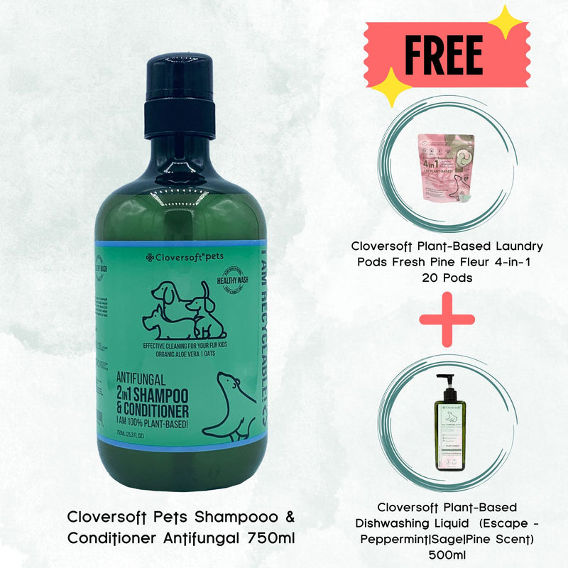 [LIMITED TIME PROMO - FREE Laundry Pods + FREE Dishwashing Liquid] Cloversoft Plant Based 2 in 1 Pet Shampoo and Conditioner 750ml