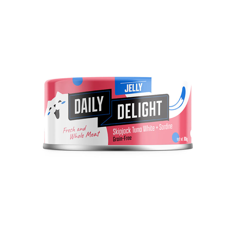 BUY 2 CTN, 5% OFF: Daily Delight Jelly Skipjack Tuna White with Sardine Canned Cat Food 80g x 24 cans