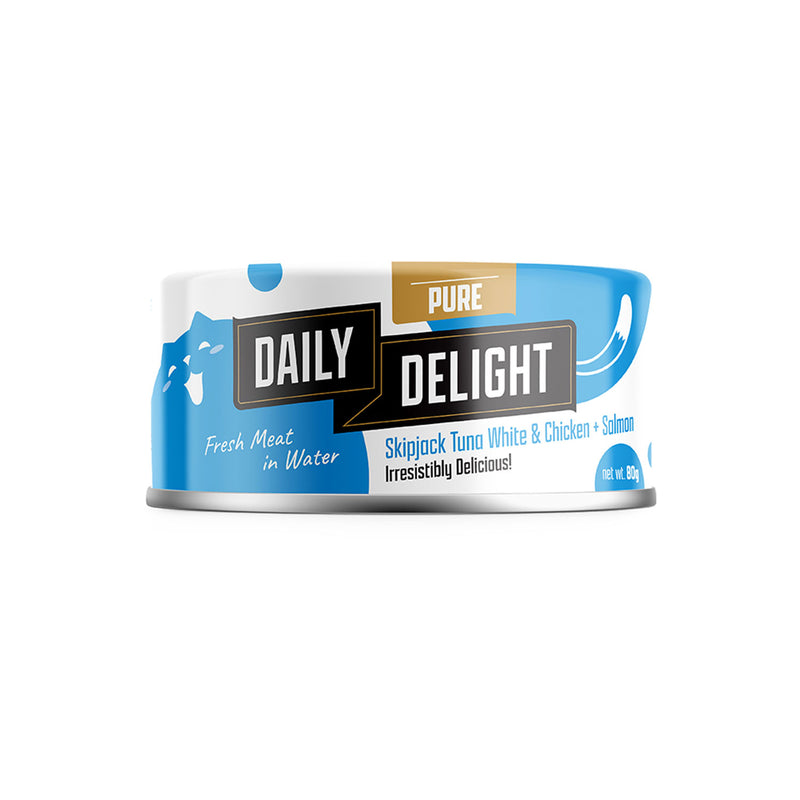 BUY 2 CTN, 5% OFF: Daily Delight Pure Skipjack Tuna White and Chicken with Salmon Canned Cat Food 80g x 24 cans