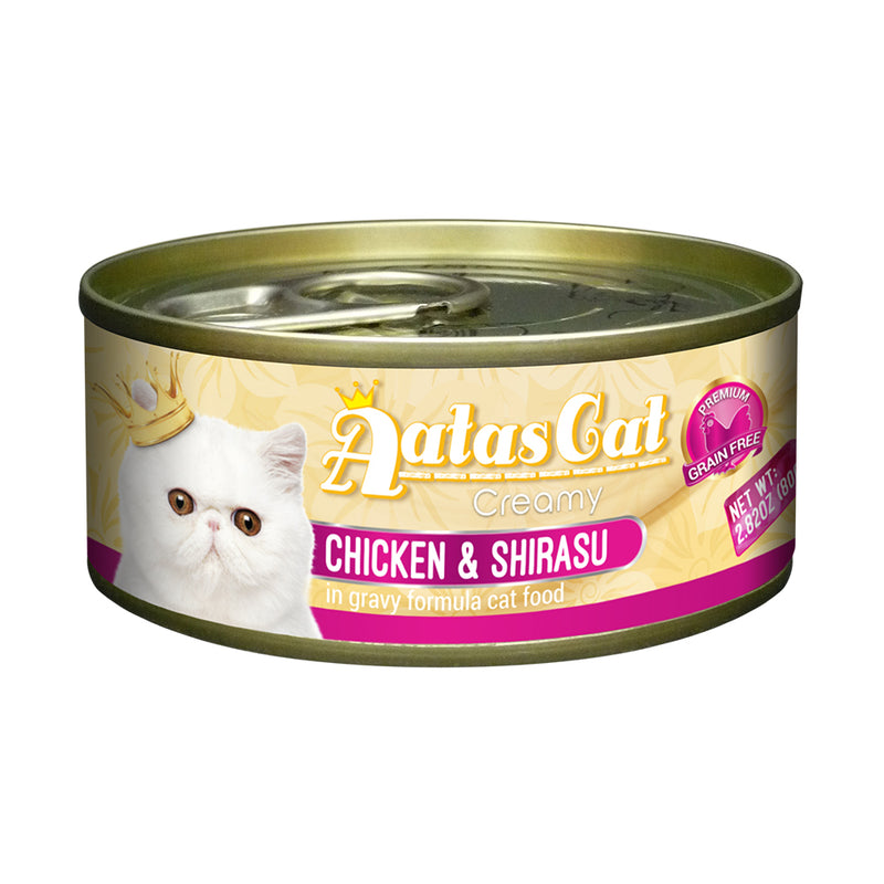 Aatas Cat Creamy Chicken and Shirasu in Gravy Canned Cat Food 80g