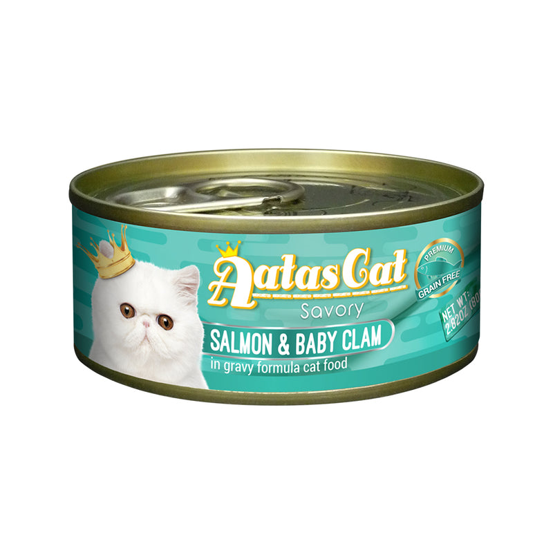 Aatas Cat Savory Salmon and Baby Clam in Gravy Canned Cat Food