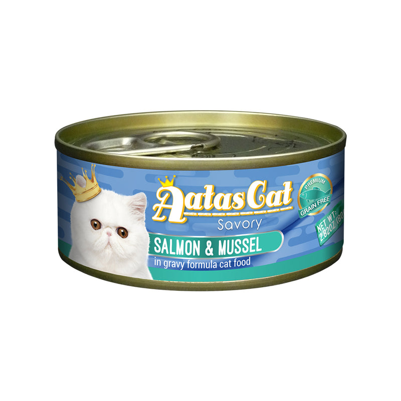 Aatas Cat Savory Salmon and Mussel in Gravy Canned Cat Food  80g