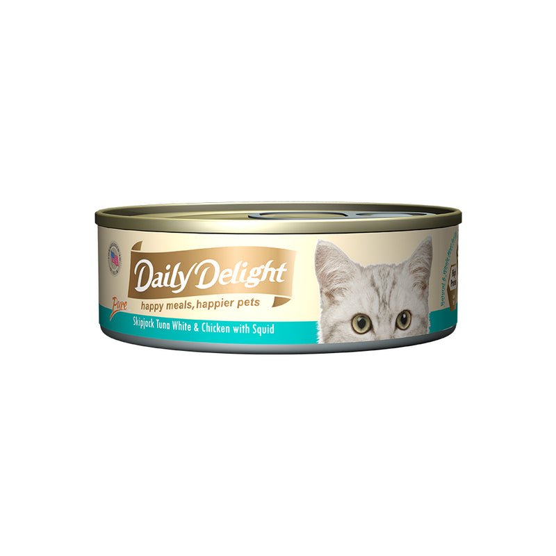 Daily Delight Pure Skipjack Tuna White and Chicken with Squid 80g x 24 cans
