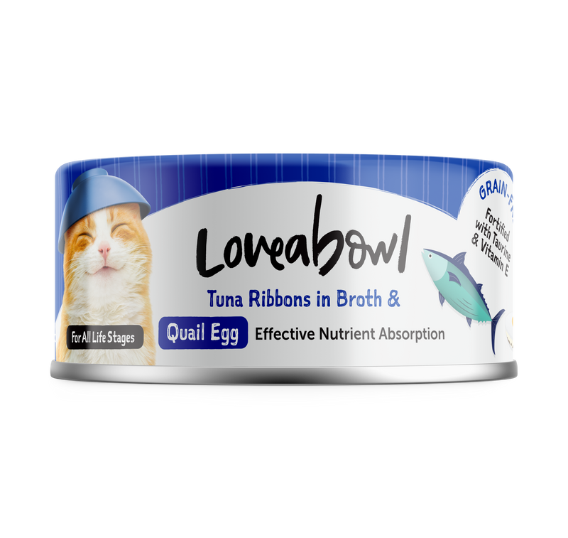 BUY 2 CTN, 5% OFF: Loveabowl tuna ribbons in Broth with Quail Egg Cat Canned Food 70g x 24 cans