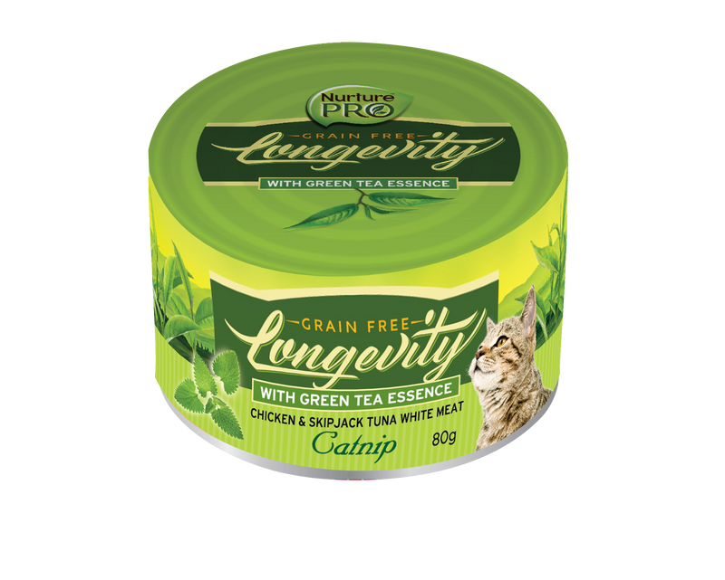 BUY 2 CTN 5% OFF: Nurture Pro Longevity Chicken & Skipjack Tuna Meat with Catnip & Green Tea Essence Cat Can Food 80g x 24 cans