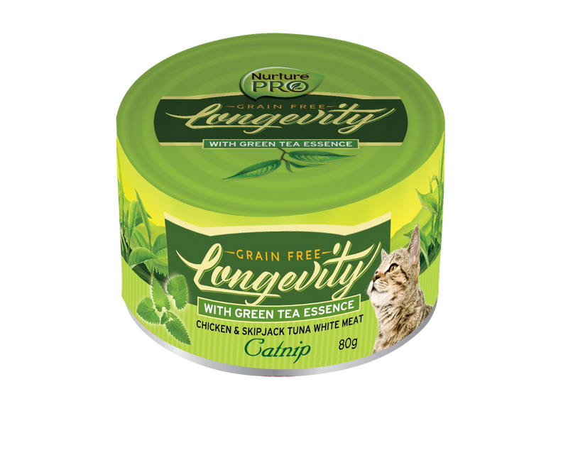 Nurture Pro Longevity Chicken & Skipjack Tuna Meat with Catnip & Green Tea Essence Cat Can Food 80g x 24 cans