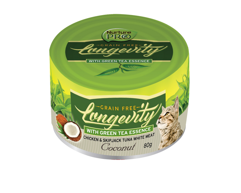 Nurture Pro Longevity Chicken & Skipjack Tuna Meat with Coconut & Green Tea Essence Cat Can Food 80g x 24 cans