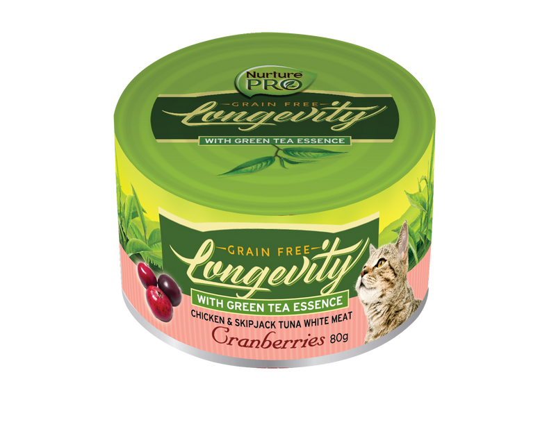 Nurture Pro Longevity Chicken & Skipjack Tuna Meat with Cranberries & Green Tea Essence Cat Can Food 80g x 24 cans