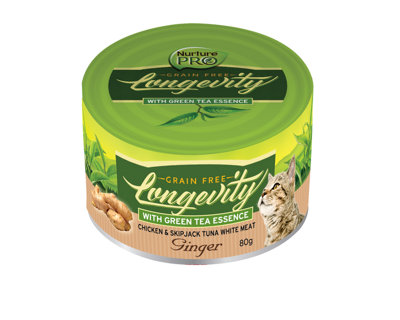 BUY 2 CTN 5% OFF: Nurture Pro Longevity Chicken & Skipjack Tuna Meat with Ginger & Green Tea Essence Cat Can Food 80g x 24 cans