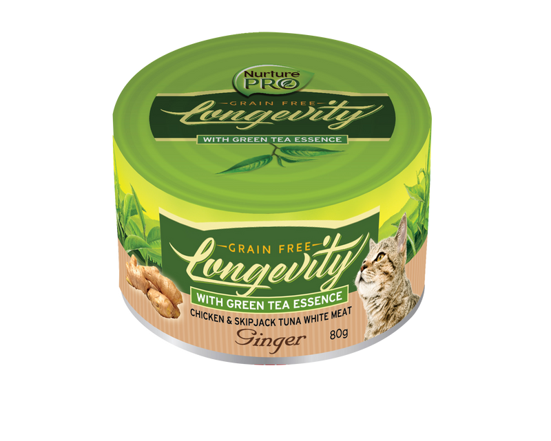 Nurture Pro Longevity Chicken & Skipjack Tuna Meat with Ginger & Green Tea Essence Cat Can Food 80g x 24 cans