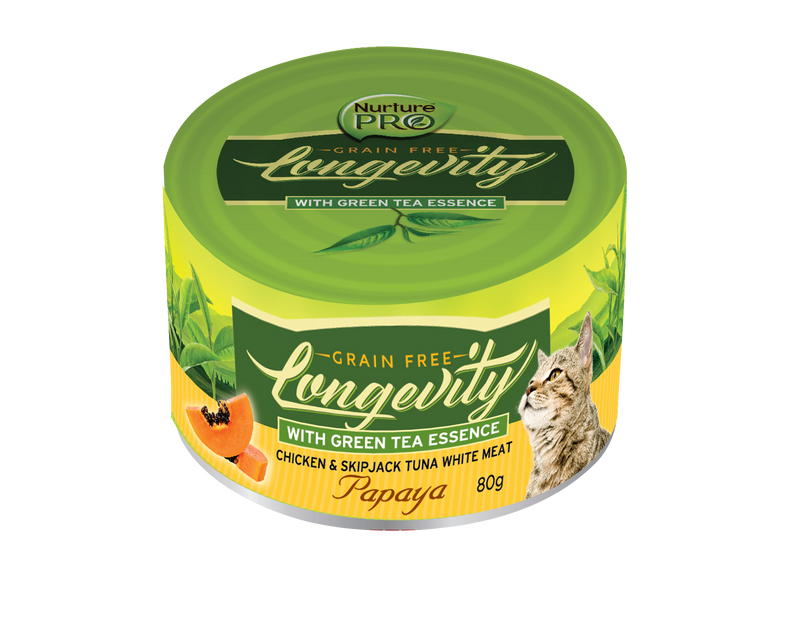 Nurture Pro Longevity Chicken & Skipjack Tuna Meat with Papaya & Green Tea Essence Cat Can Food 80g x 24 cans
