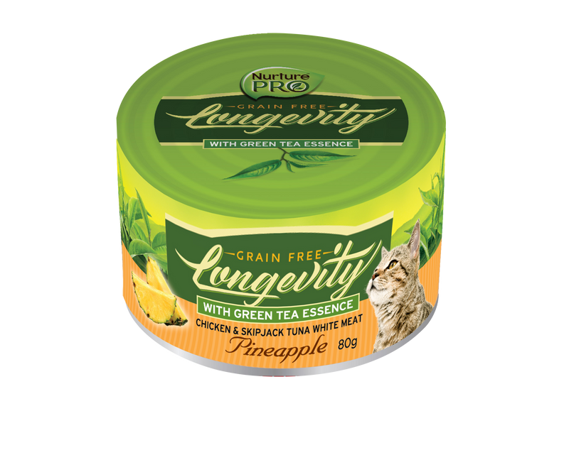 Nurture Pro Longevity Chicken & Skipjack Tuna Meat with Pineapple & Green Tea Essence Cat Can Food 80g x 24 cans