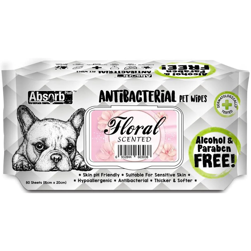 Absorb Plus Antibacterial Floral Scented Pet Wipes (80 sheets)