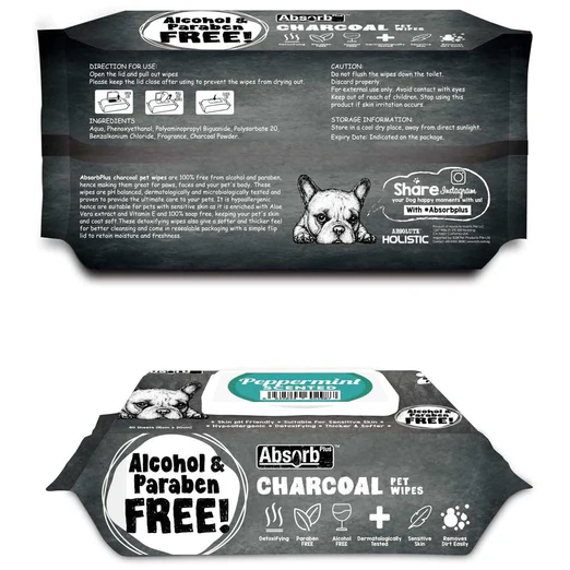 Absorb Plus Charcoal Peppermint Scented Pet Wipes (80 sheets)