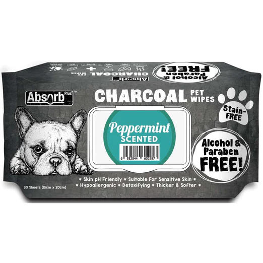 Absorb Plus Charcoal Peppermint Scented Pet Wipes (80 sheets)