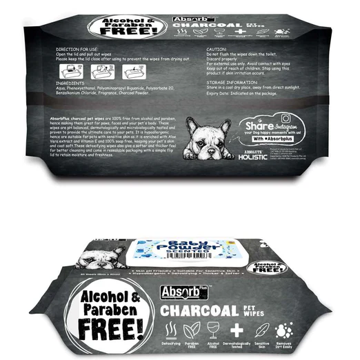 Absorb Plus Charcoal Baby Powder Scented Pet Wipes (80 sheets)