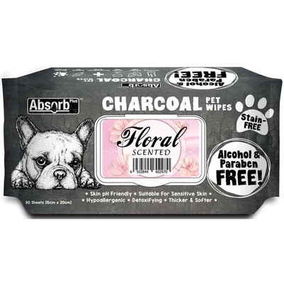 Absorb Plus Charcoal Floral Scented Pet Wipes (80 sheets)
