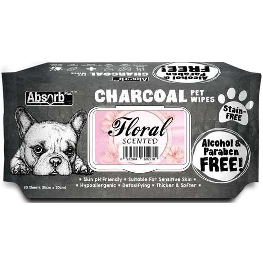 Absorb Plus Charcoal Floral Scented Pet Wipes (80 sheets)