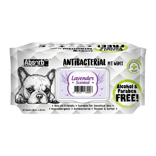 Absorb Plus Antibacterial Lavender Scented Pet Wipes (80 sheets)