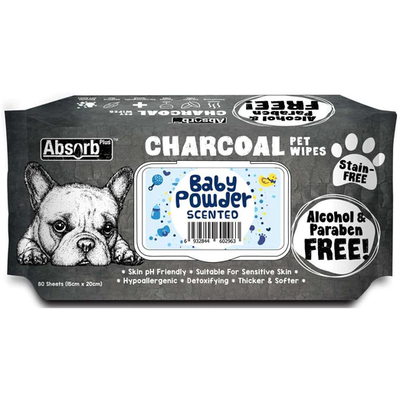 Absorb Plus Charcoal Baby Powder Scented Pet Wipes (80 sheets)