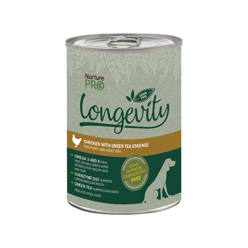 Nurture Pro Longevity Chicken with Green Tea Essence Grain Free Canned Dog Food 375g x 12 Cans